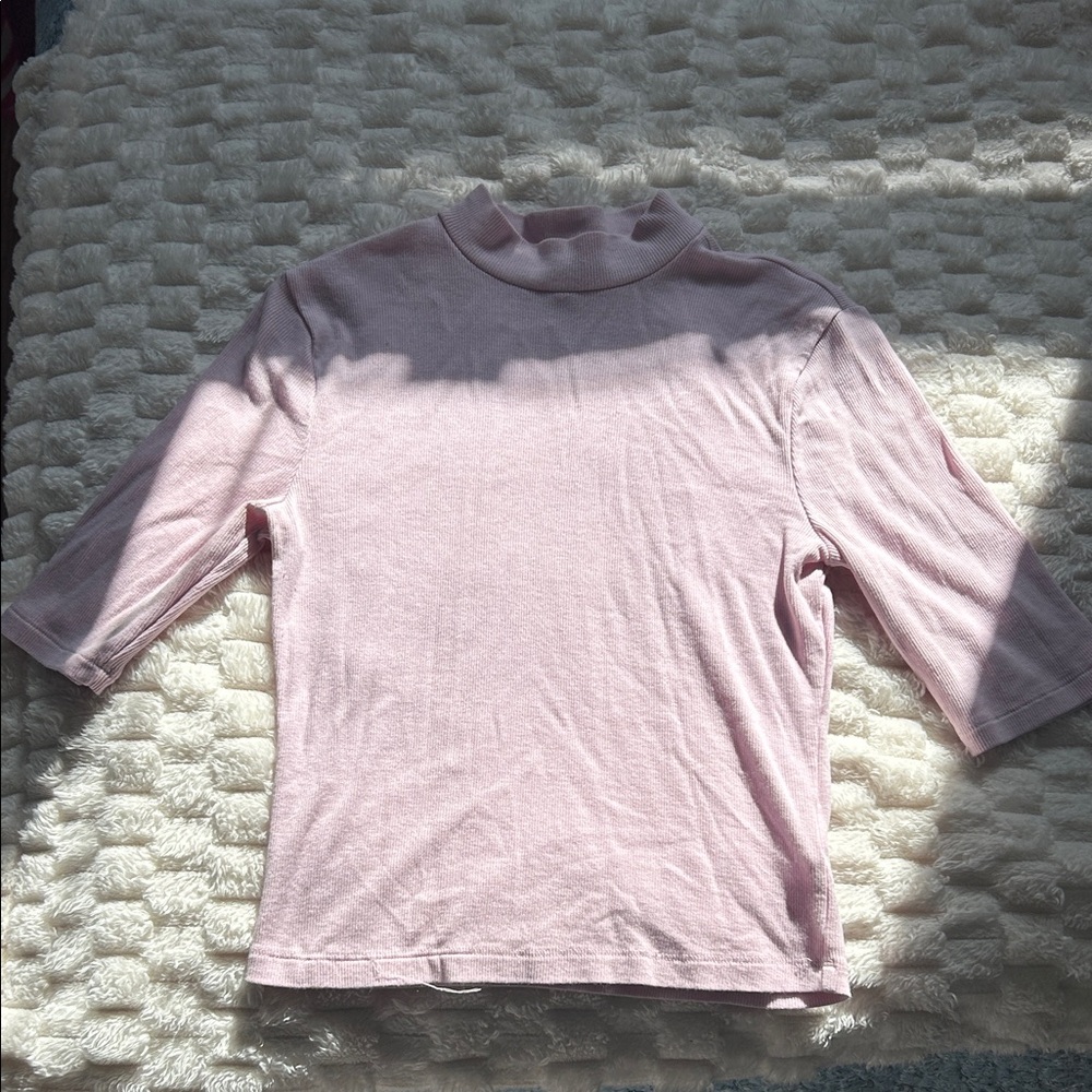 Express Light Pink Mock Neck Short Sleeve Top